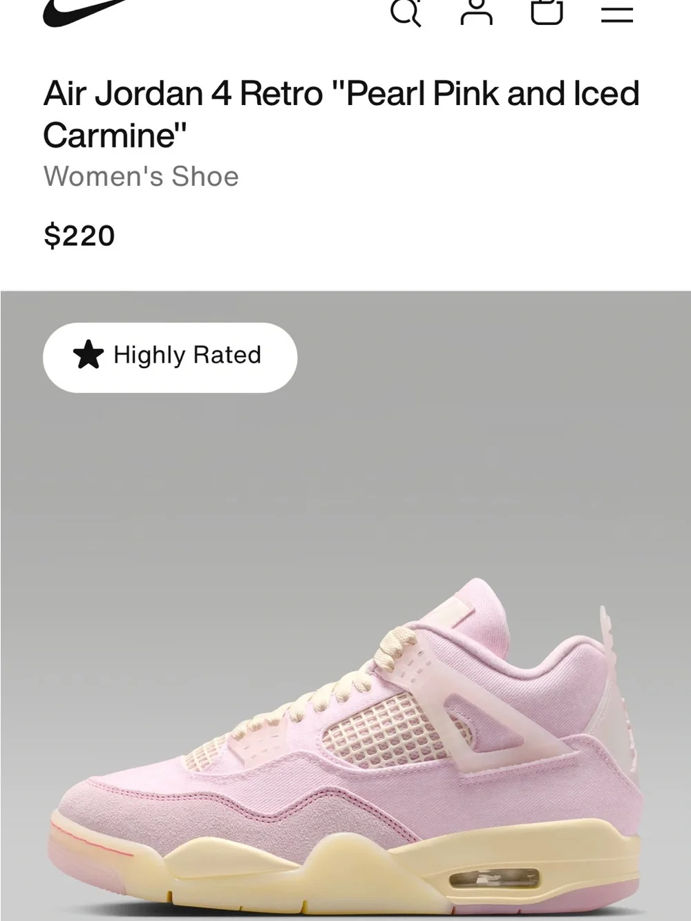 Nike Air Jordan 4 Retro Pink and Cream Women's Shoe Iced Carmine Edition size7.5 - Picture 2 of 6